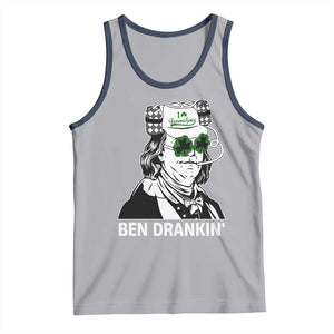 Funny St Patrick's Day Ben Dranking Tank Top Benjamin Franklin Retro Saint Paddy's Day TS02 Athletic Heather Navy Print Your Wear