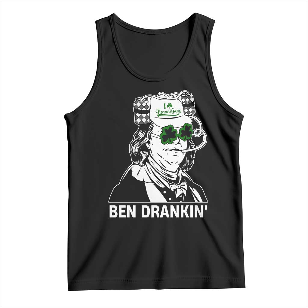 Funny St Patrick's Day Ben Dranking Tank Top Benjamin Franklin Retro Saint Paddy's Day TS02 Black Print Your Wear