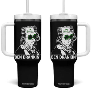 Funny St Patrick's Day Ben Dranking Tumbler With Handle Benjamin Franklin Retro Saint Paddy's Day TS02 One Size: 40 oz Black Print Your Wear