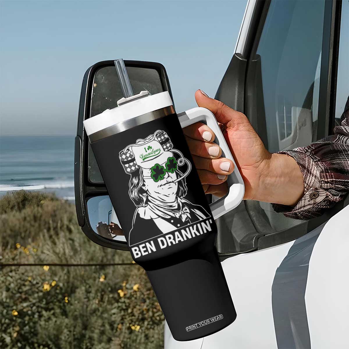 Funny St Patrick's Day Ben Dranking Tumbler With Handle Benjamin Franklin Retro Saint Paddy's Day TS02 Print Your Wear