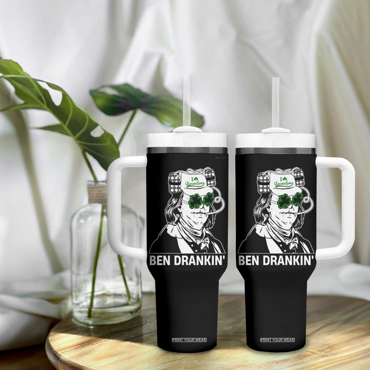 Funny St Patrick's Day Ben Dranking Tumbler With Handle Benjamin Franklin Retro Saint Paddy's Day TS02 Print Your Wear