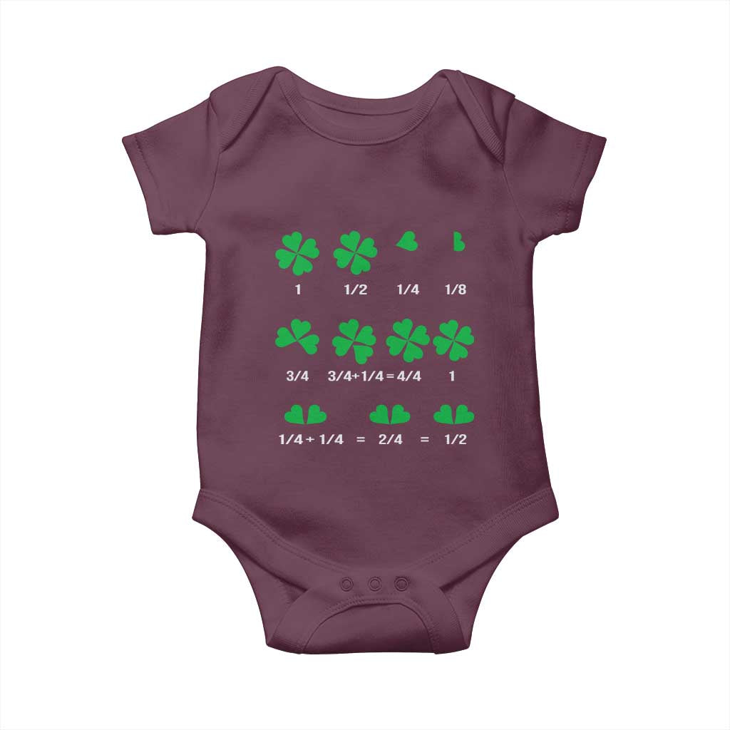 Funny Shamrock Fraction Baby Onesie St Patrick's Day Math Lover TS02 Maroon Print Your Wear