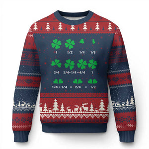 Funny Shamrock Fraction Ugly Christmas Sweater St Patrick's Day Math Lover TS02 Navy Red Print Your Wear