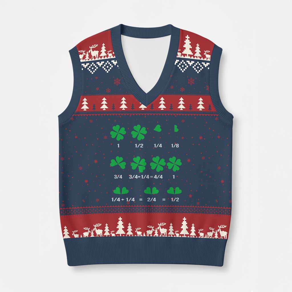 Funny Shamrock Fraction V-Neck Knit Sweater Vest St Patrick's Day Math Lover TS02 Navy Red Print Your Wear