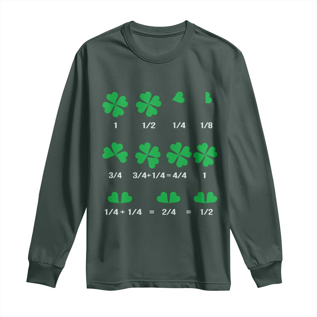 Funny Shamrock Fraction Long Sleeve Shirt St Patrick's Day Math Lover TS02 Dark Forest Green Print Your Wear