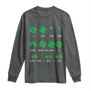 Funny Shamrock Fraction Long Sleeve Shirt St Patrick's Day Math Lover TS02 Dark Heather Print Your Wear