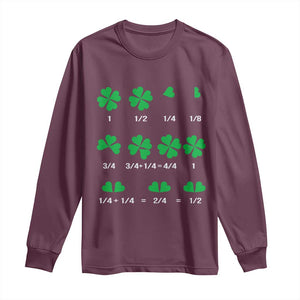Funny Shamrock Fraction Long Sleeve Shirt St Patrick's Day Math Lover TS02 Maroon Print Your Wear