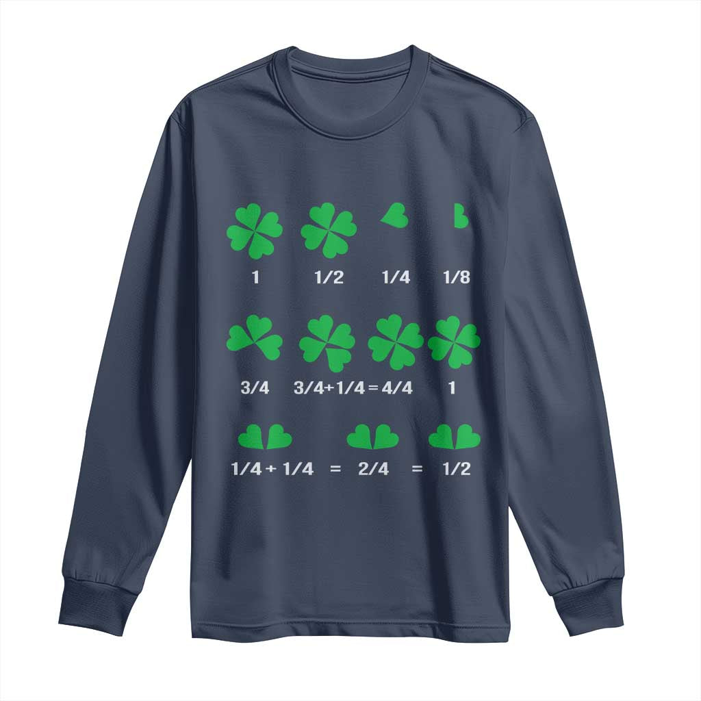 Funny Shamrock Fraction Long Sleeve Shirt St Patrick's Day Math Lover TS02 Navy Print Your Wear