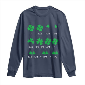 Funny Shamrock Fraction Long Sleeve Shirt St Patrick's Day Math Lover TS02 Navy Print Your Wear