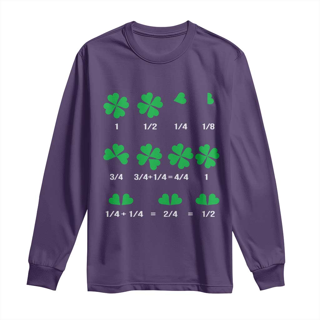 Funny Shamrock Fraction Long Sleeve Shirt St Patrick's Day Math Lover TS02 Purple Print Your Wear