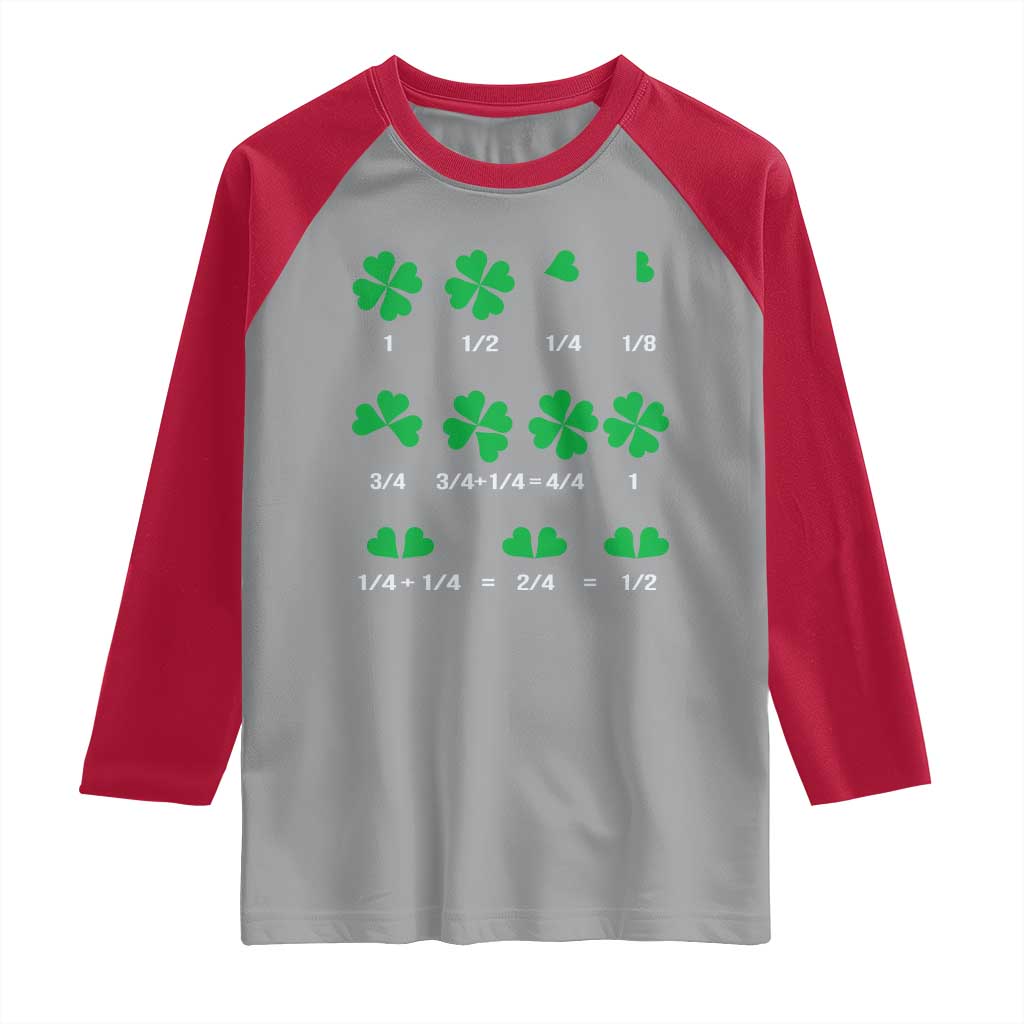 Funny Shamrock Fraction Raglan Shirt St Patrick's Day Math Lover TS02 Sport Gray Red Print Your Wear