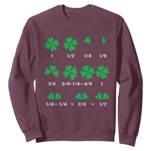 Funny Shamrock Fraction Sweatshirt St Patrick's Day Math Lover TS02 Maroon Print Your Wear