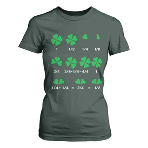Funny Shamrock Fraction T Shirt For Women St Patrick's Day Math Lover TS02 Dark Forest Green Print Your Wear