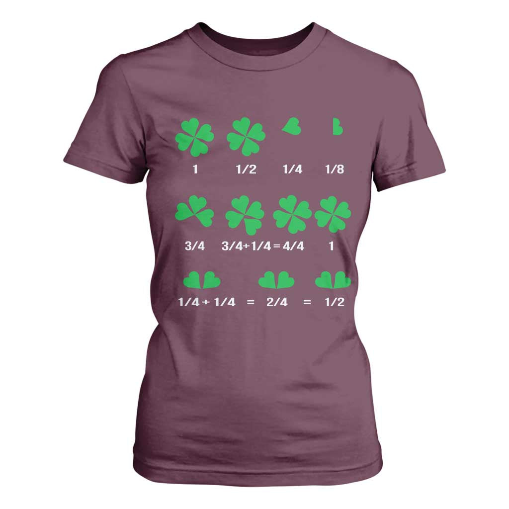 Funny Shamrock Fraction T Shirt For Women St Patrick's Day Math Lover TS02 Maroon Print Your Wear