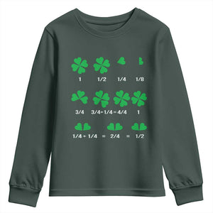 Funny Shamrock Fraction Youth Sweatshirt St Patrick's Day Math Lover TS02 Dark Forest Green Print Your Wear