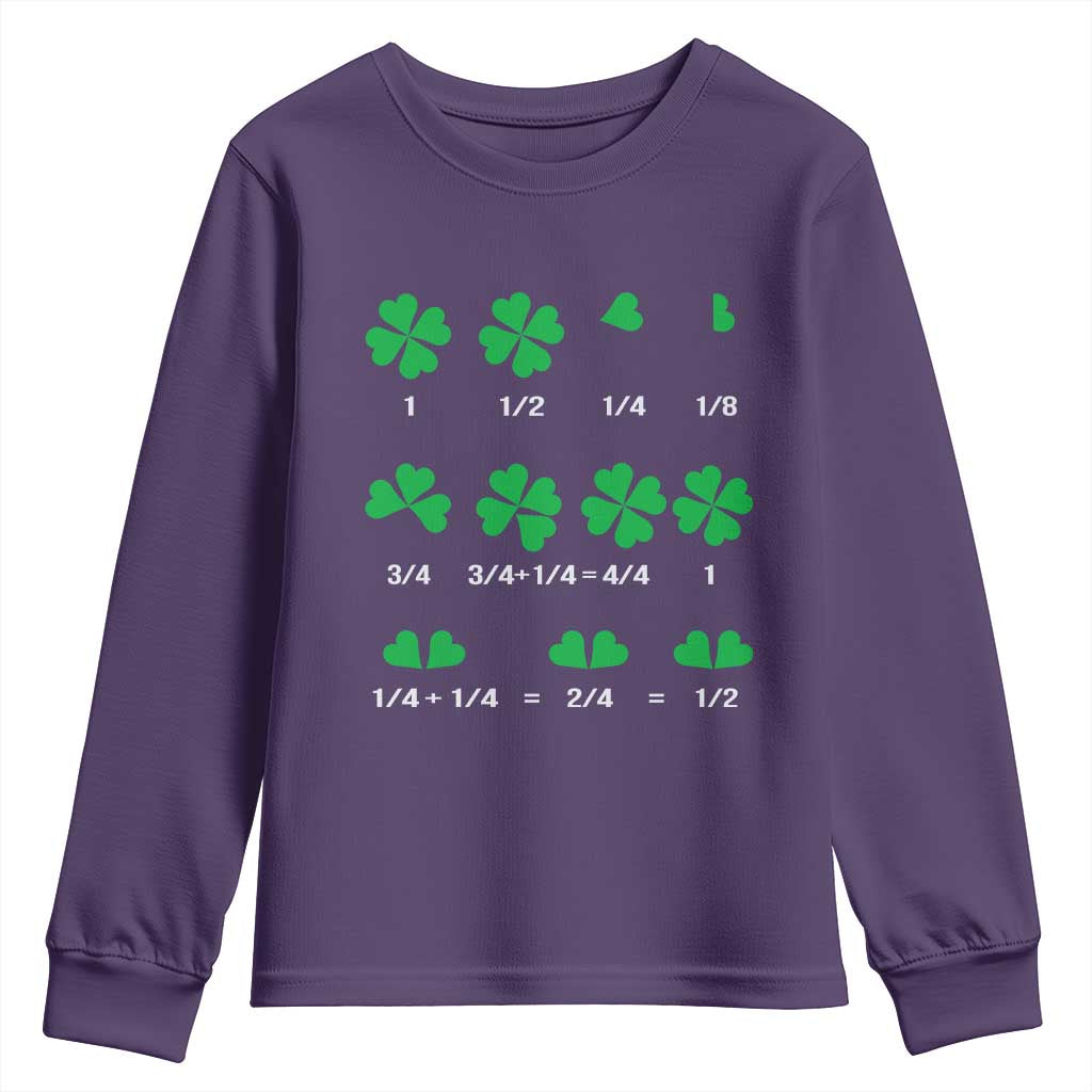Funny Shamrock Fraction Youth Sweatshirt St Patrick's Day Math Lover TS02 Purple Print Your Wear