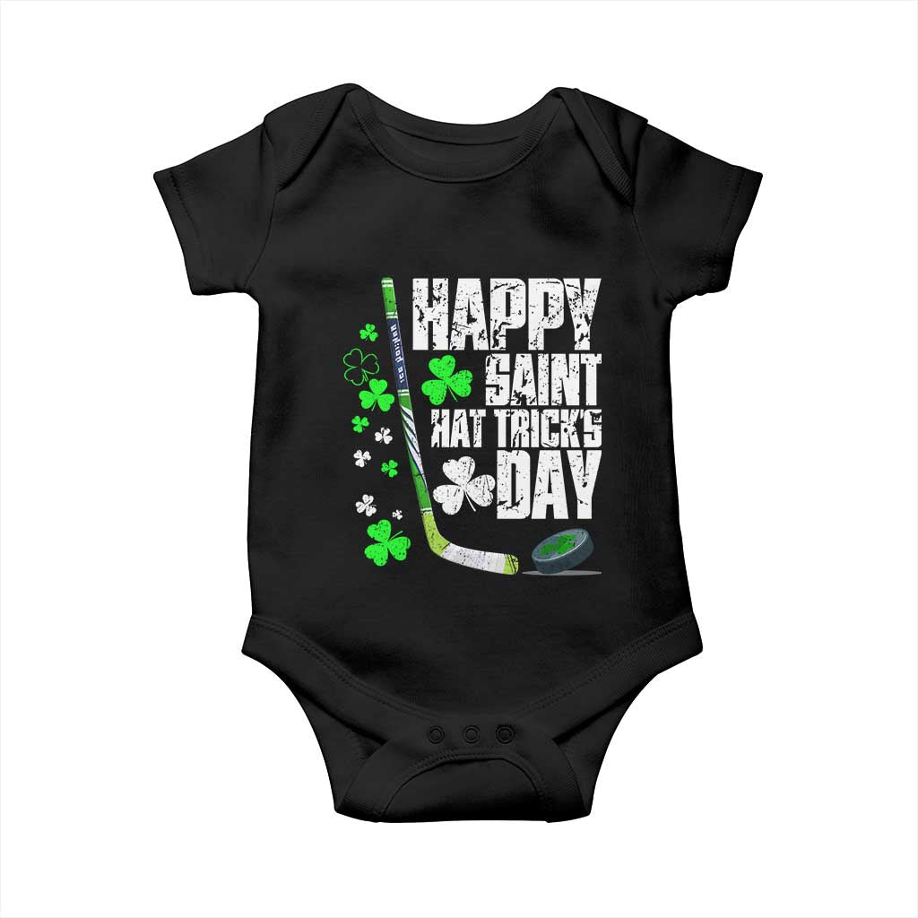 St. Patrick's Day Ice Hockey Baby Onesie Happy Saint Hat Trick's Lucky Shamrocks TS02 Black Print Your Wear