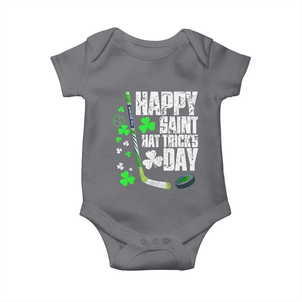 St. Patrick's Day Ice Hockey Baby Onesie Happy Saint Hat Trick's Lucky Shamrocks TS02 Charcoal Print Your Wear