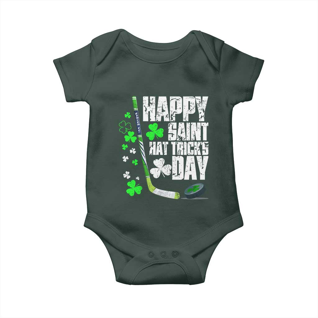 St. Patrick's Day Ice Hockey Baby Onesie Happy Saint Hat Trick's Lucky Shamrocks TS02 Print Your Wear