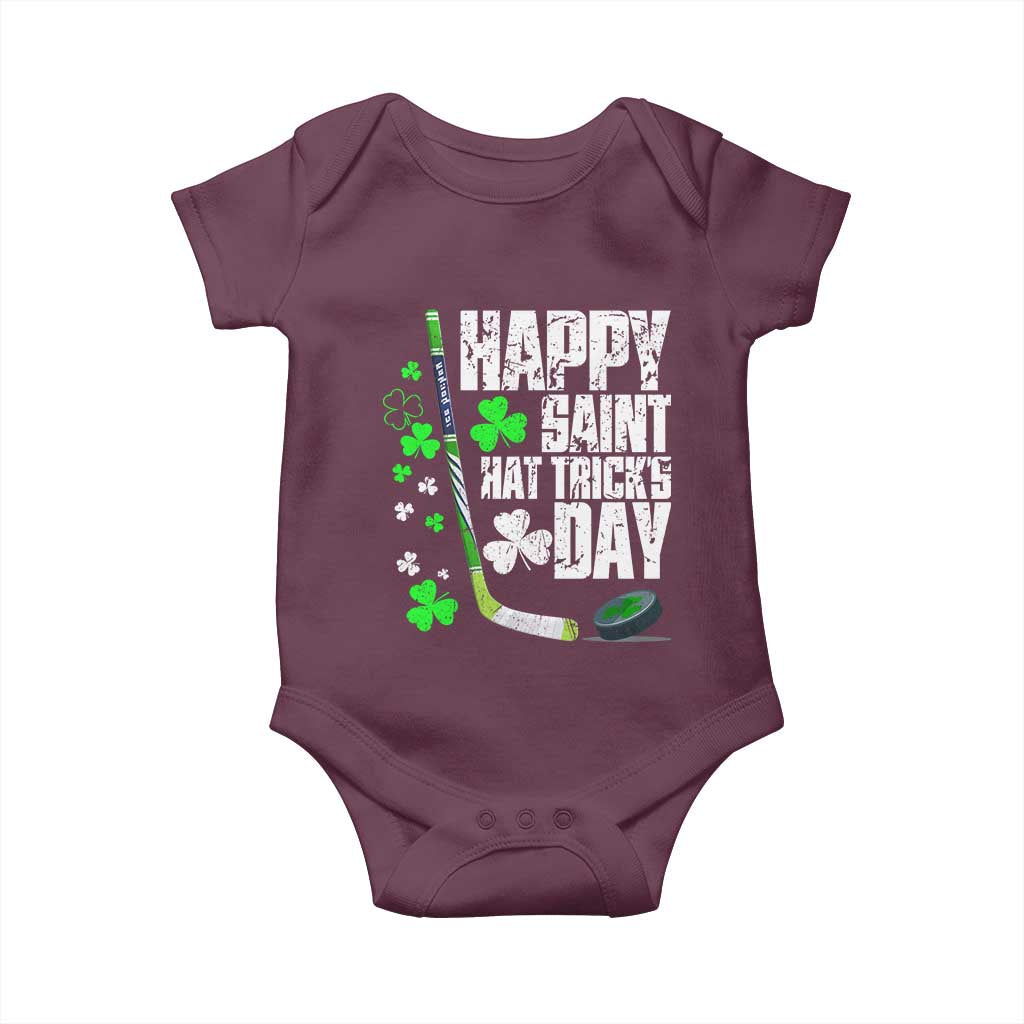 St. Patrick's Day Ice Hockey Baby Onesie Happy Saint Hat Trick's Lucky Shamrocks TS02 Maroon Print Your Wear