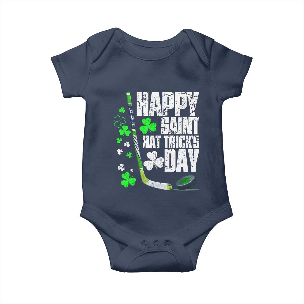 St. Patrick's Day Ice Hockey Baby Onesie Happy Saint Hat Trick's Lucky Shamrocks TS02 Navy Print Your Wear