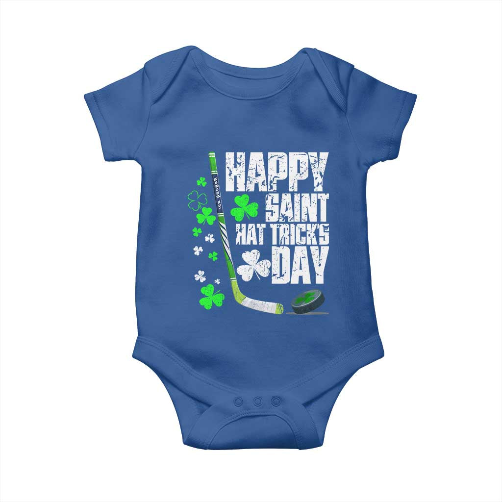 St. Patrick's Day Ice Hockey Baby Onesie Happy Saint Hat Trick's Lucky Shamrocks TS02 Royal Blue Print Your Wear