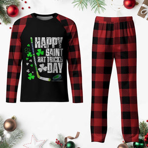 St. Patrick's Day Ice Hockey Plaid Pajama Set Happy Saint Hat Trick's Lucky Shamrocks TS02 Buffalo Plaid Print Your Wear