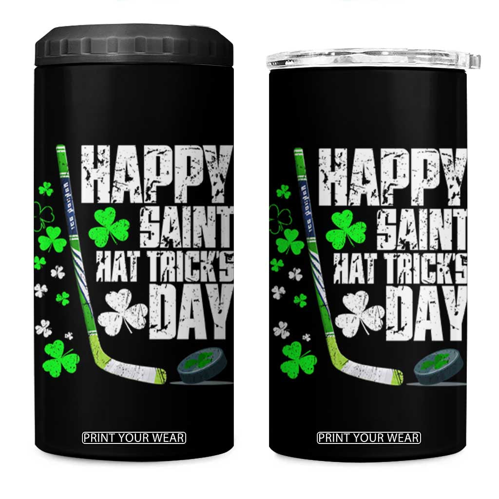St. Patrick's Day Ice Hockey 4 in 1 Can Cooler Tumbler Happy Saint Hat Trick's Lucky Shamrocks TS02 One Size: 16 oz Black Print Your Wear
