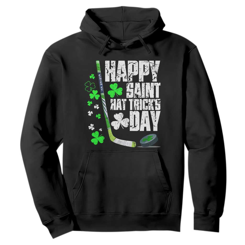 St. Patrick's Day Ice Hockey Hoodie Happy Saint Hat Trick's Lucky Shamrocks TS02 Black Print Your Wear