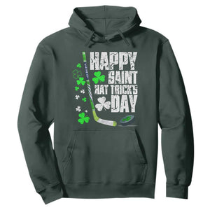 St. Patrick's Day Ice Hockey Hoodie Happy Saint Hat Trick's Lucky Shamrocks TS02 Dark Forest Green Print Your Wear