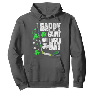 St. Patrick's Day Ice Hockey Hoodie Happy Saint Hat Trick's Lucky Shamrocks TS02 Dark Heather Print Your Wear