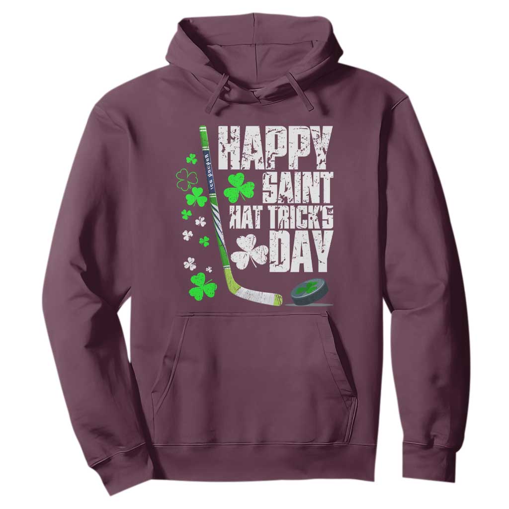 St. Patrick's Day Ice Hockey Hoodie Happy Saint Hat Trick's Lucky Shamrocks TS02 Maroon Print Your Wear