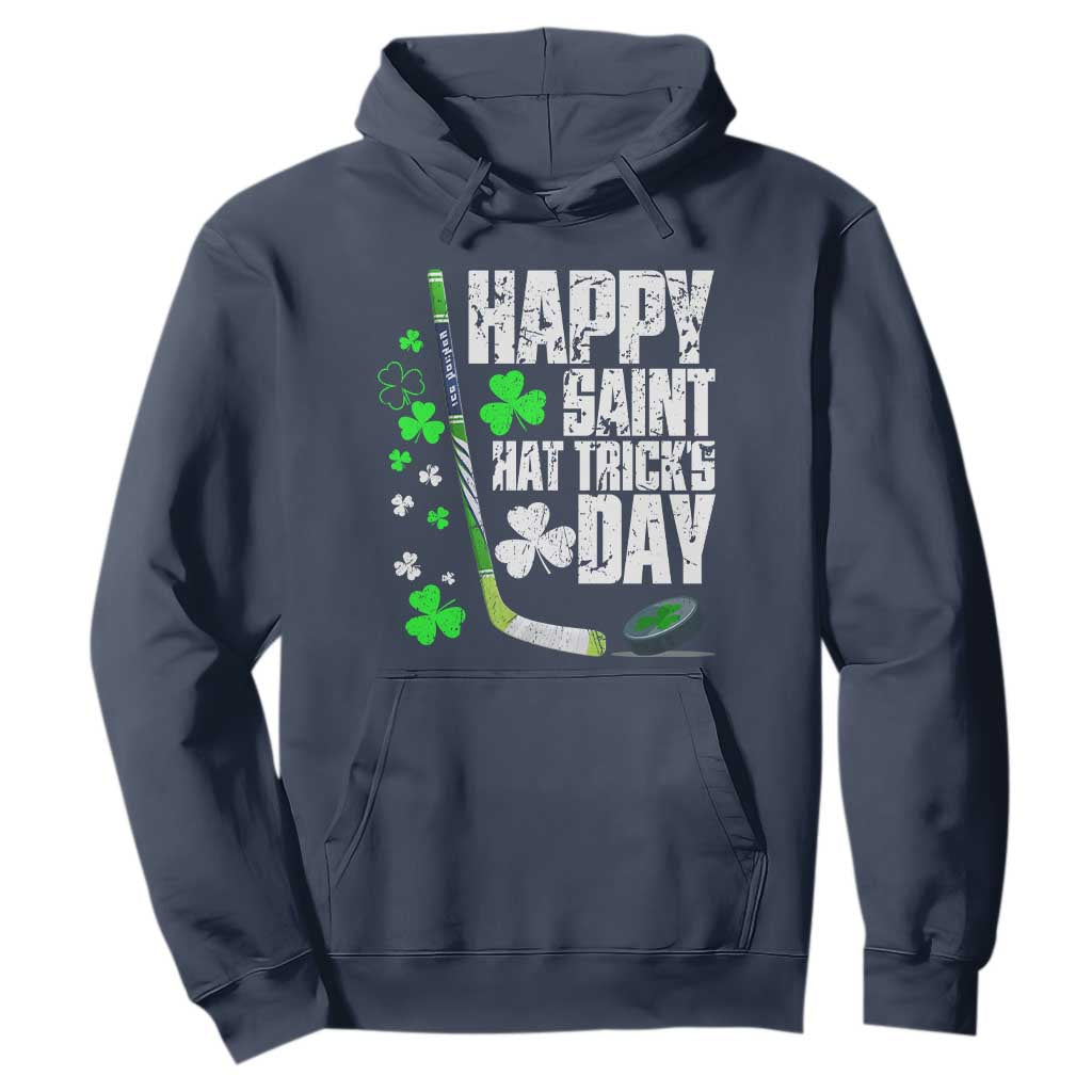 St. Patrick's Day Ice Hockey Hoodie Happy Saint Hat Trick's Lucky Shamrocks TS02 Navy Print Your Wear
