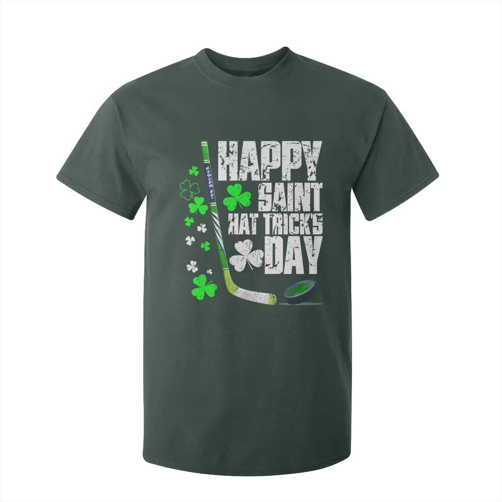 St. Patrick's Day Ice Hockey T Shirt For Kid Happy Saint Hat Trick's Lucky Shamrocks TS02 Dark Forest Green Print Your Wear