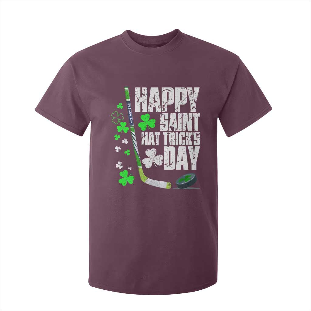 St. Patrick's Day Ice Hockey T Shirt For Kid Happy Saint Hat Trick's Lucky Shamrocks TS02 Maroon Print Your Wear