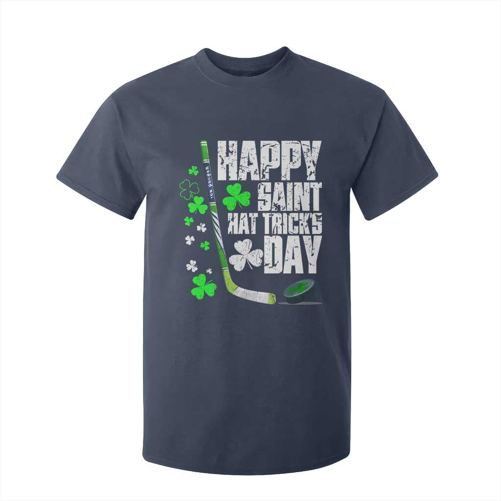 St. Patrick's Day Ice Hockey T Shirt For Kid Happy Saint Hat Trick's Lucky Shamrocks TS02 Navy Print Your Wear