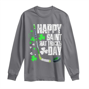 St. Patrick's Day Ice Hockey Long Sleeve Shirt Happy Saint Hat Trick's Lucky Shamrocks TS02 Charcoal Print Your Wear