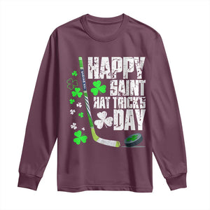 St. Patrick's Day Ice Hockey Long Sleeve Shirt Happy Saint Hat Trick's Lucky Shamrocks TS02 Maroon Print Your Wear