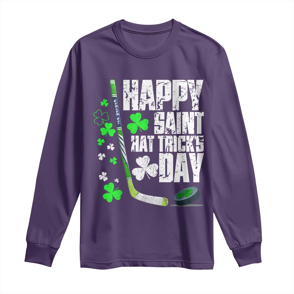St. Patrick's Day Ice Hockey Long Sleeve Shirt Happy Saint Hat Trick's Lucky Shamrocks TS02 Purple Print Your Wear