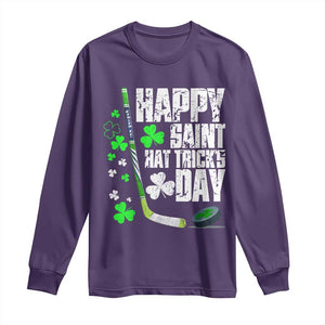 St. Patrick's Day Ice Hockey Long Sleeve Shirt Happy Saint Hat Trick's Lucky Shamrocks TS02 Purple Print Your Wear
