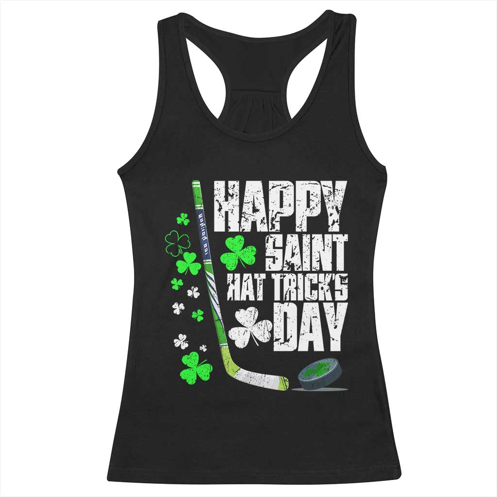 St. Patrick's Day Ice Hockey Racerback Tank Top Happy Saint Hat Trick's Lucky Shamrocks TS02 Black Print Your Wear