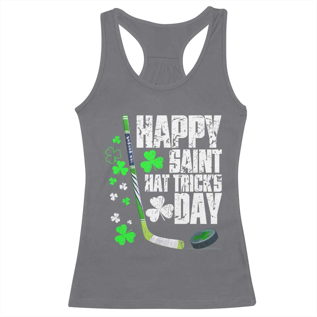 St. Patrick's Day Ice Hockey Racerback Tank Top Happy Saint Hat Trick's Lucky Shamrocks TS02 Charcoal Print Your Wear