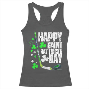 St. Patrick's Day Ice Hockey Racerback Tank Top Happy Saint Hat Trick's Lucky Shamrocks TS02 Dark Heather Print Your Wear