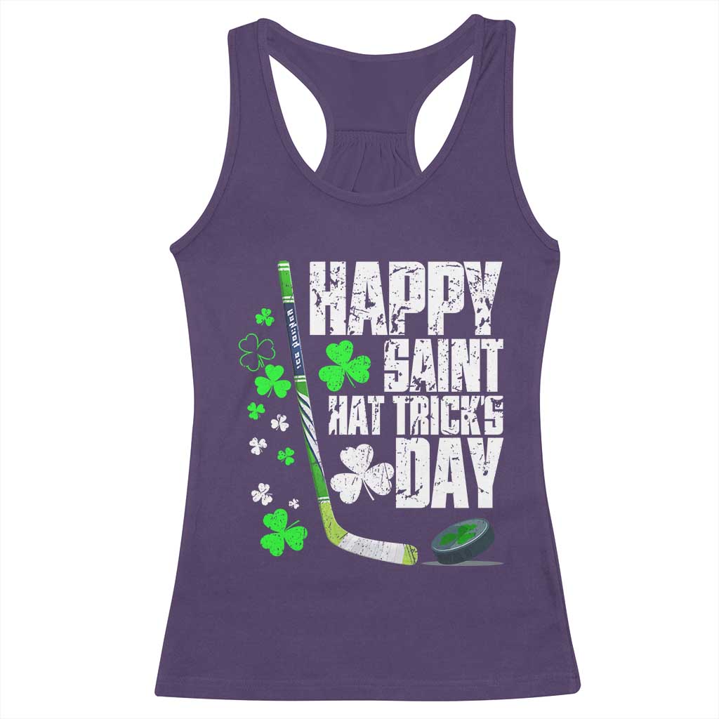 St. Patrick's Day Ice Hockey Racerback Tank Top Happy Saint Hat Trick's Lucky Shamrocks TS02 Purple Print Your Wear