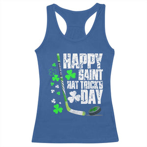St. Patrick's Day Ice Hockey Racerback Tank Top Happy Saint Hat Trick's Lucky Shamrocks TS02 Royal Blue Print Your Wear