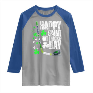 St. Patrick's Day Ice Hockey Raglan Shirt Happy Saint Hat Trick's Lucky Shamrocks TS02 Sport Gray Royal Print Your Wear