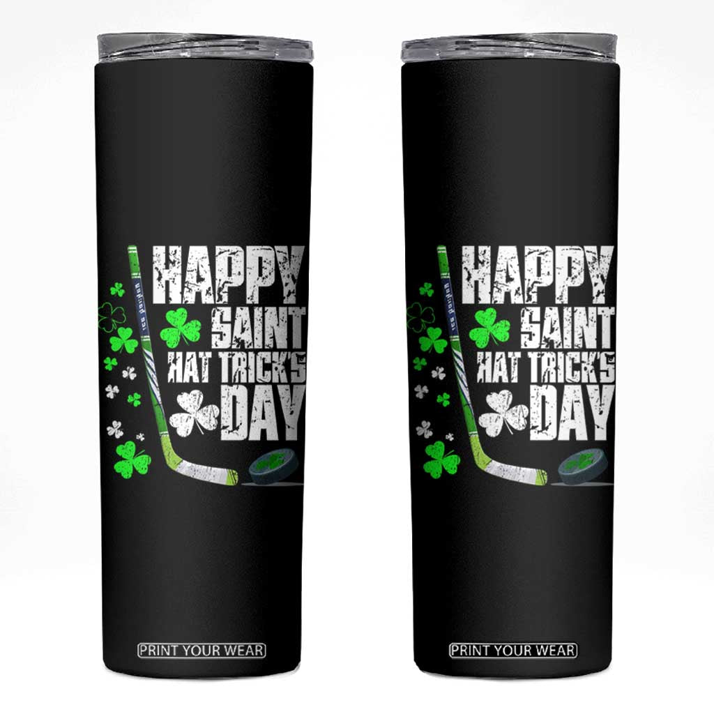 St. Patrick's Day Ice Hockey Skinny Tumbler Happy Saint Hat Trick's Lucky Shamrocks TS02 Black Print Your Wear