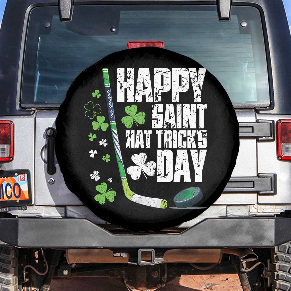 St. Patrick's Day Ice Hockey Spare Tire Cover Happy Saint Hat Trick's Lucky Shamrocks TS02 No hole Black Print Your Wear