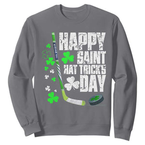 St. Patrick's Day Ice Hockey Sweatshirt Happy Saint Hat Trick's Lucky Shamrocks TS02 Charcoal Print Your Wear