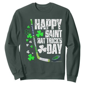 St. Patrick's Day Ice Hockey Sweatshirt Happy Saint Hat Trick's Lucky Shamrocks TS02 Dark Forest Green Print Your Wear